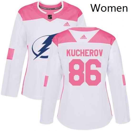 Womens Adidas Tampa Bay Lightning 86 Nikita Kucherov Authentic WhitePink Fashion NHL Jersey